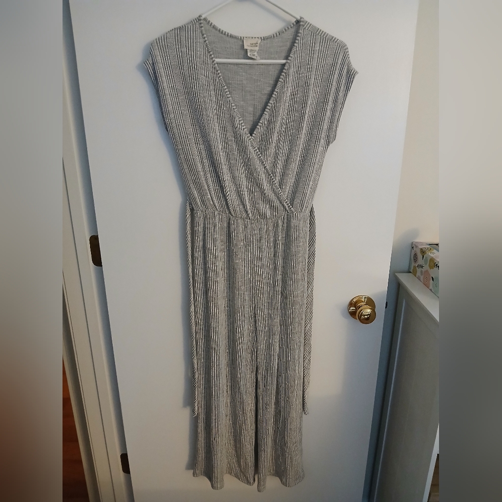 Caution To The Wind & White Stripe Gray Jumpsuit, Size M